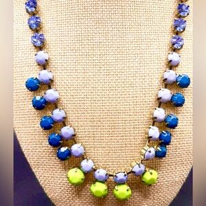 Stunning J J. Crew Bib Statement Necklace Beads Rhinestones Blue Green Sparkle
